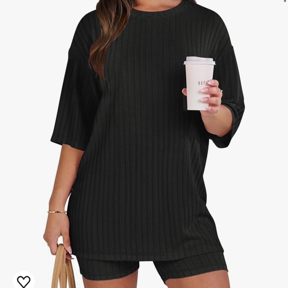 ANRABESS Women's Summer 2 Piece Outfits Lounge Sets Ribbed Knit Short